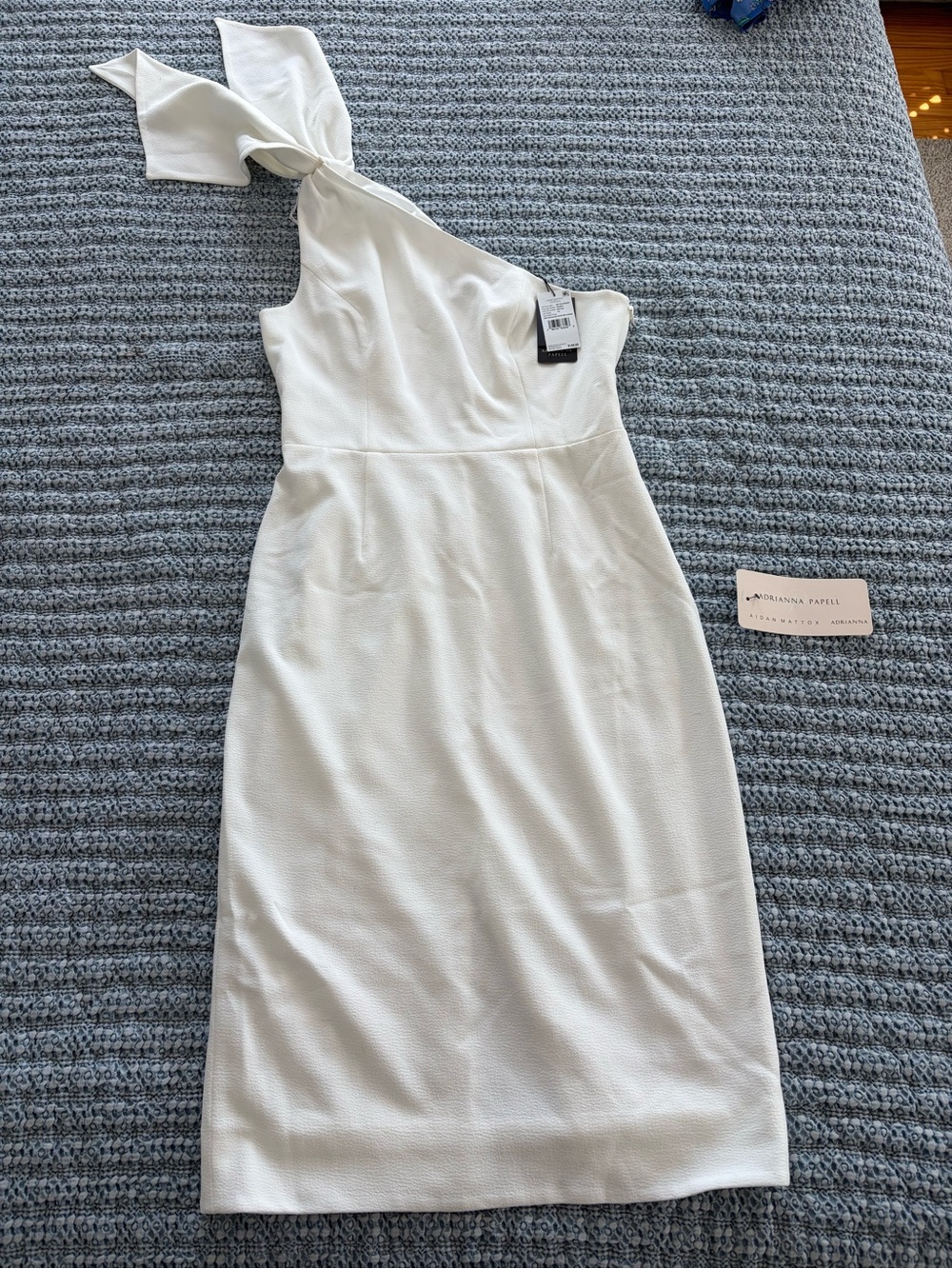 Adrianna Papell Ivory One-Shoulder Bow Sheath Dress